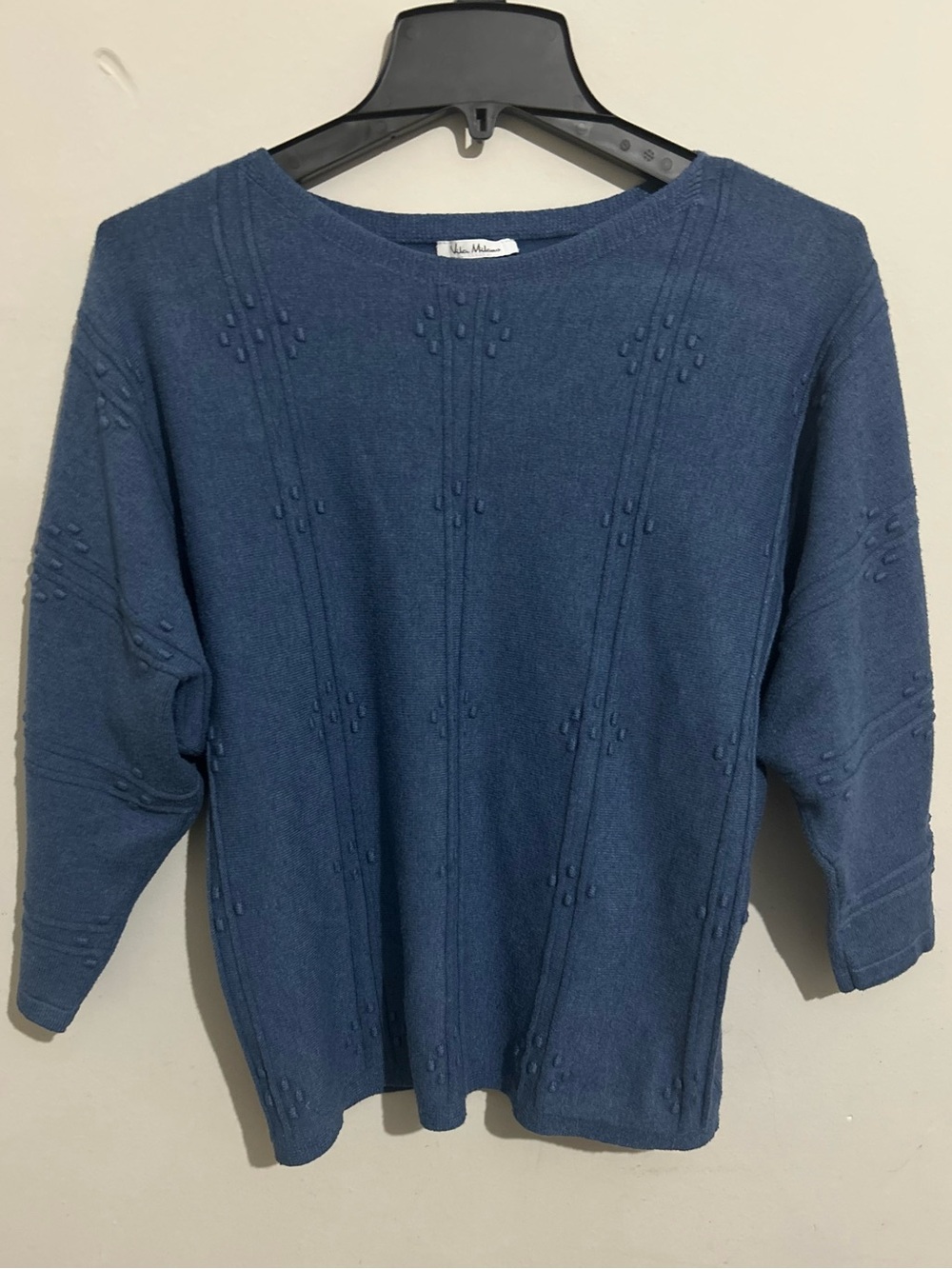 Vila Milano Blue Textured Crewneck Sweater, Size Medium